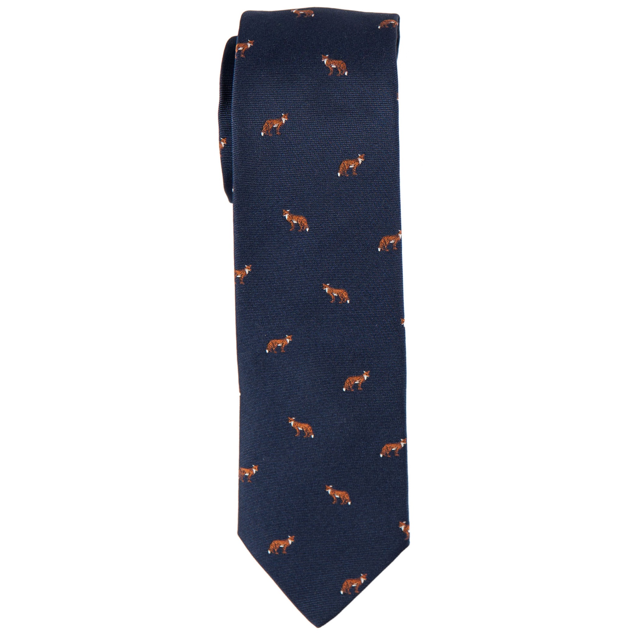 Krawatte mit Fuchs all-over eingewebt auf marine Fond | Ela Hubegger  Textile Accessoires
